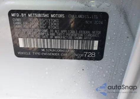 2024 Mitsubishi Mirage Es from USA, damaged, VIN ML32AUHJ0RH037092